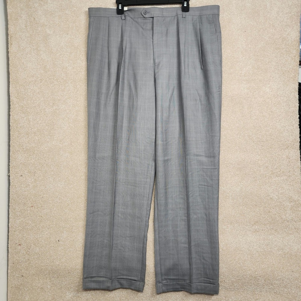 Enrico Bertucci Gray Plaid Pleated Front Zip Fly Dress Pants Size W42 L32 NWT